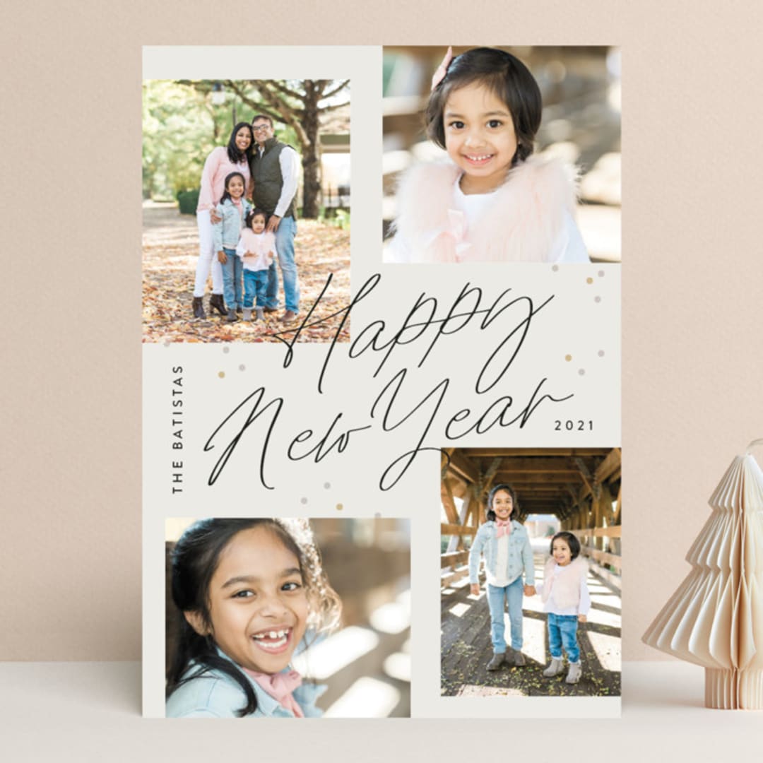 "Year Collage" - Retired Holiday Cards in Bone by Sandra Picco Design - Front