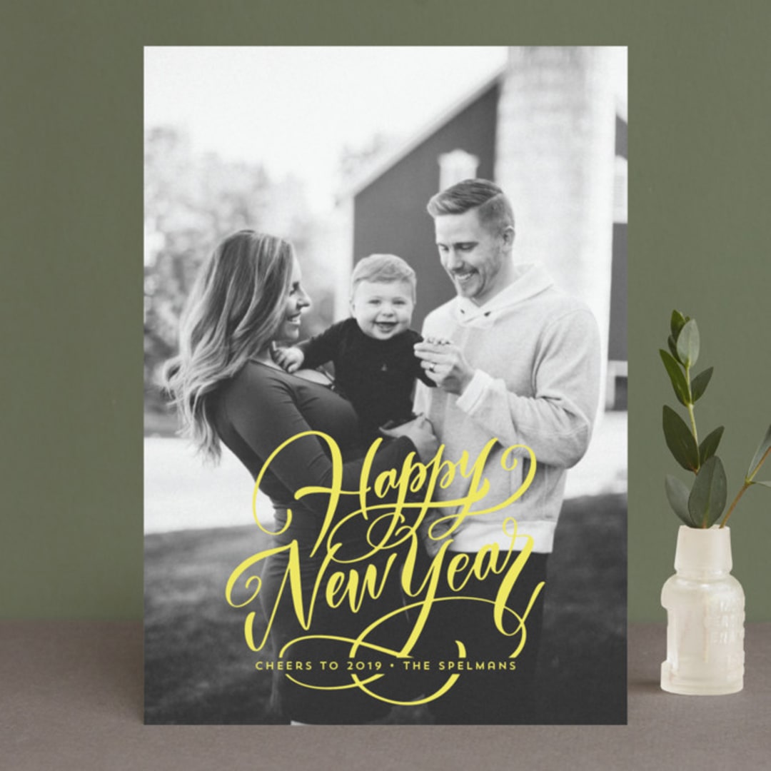 "Scripted Year" - Retired Holiday Cards in Citrus by Laura Bolter - Front