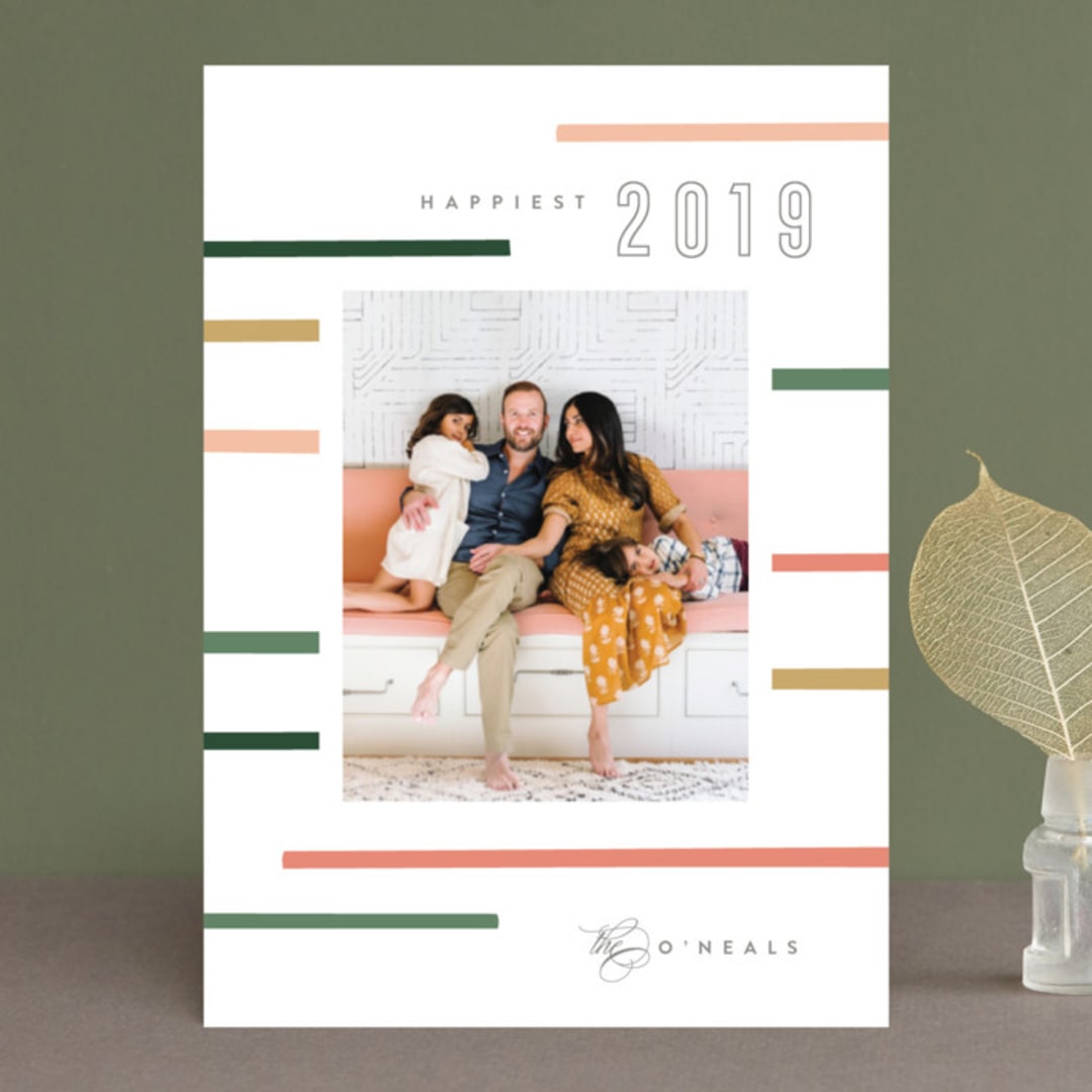 "Mod Stripe" - Retired Holiday Cards in Blush by Kristie Kern - Front