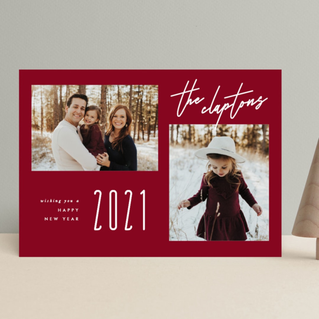 "two times" - Retired Holiday Cards in Claret by Melanie Kosuge - Front