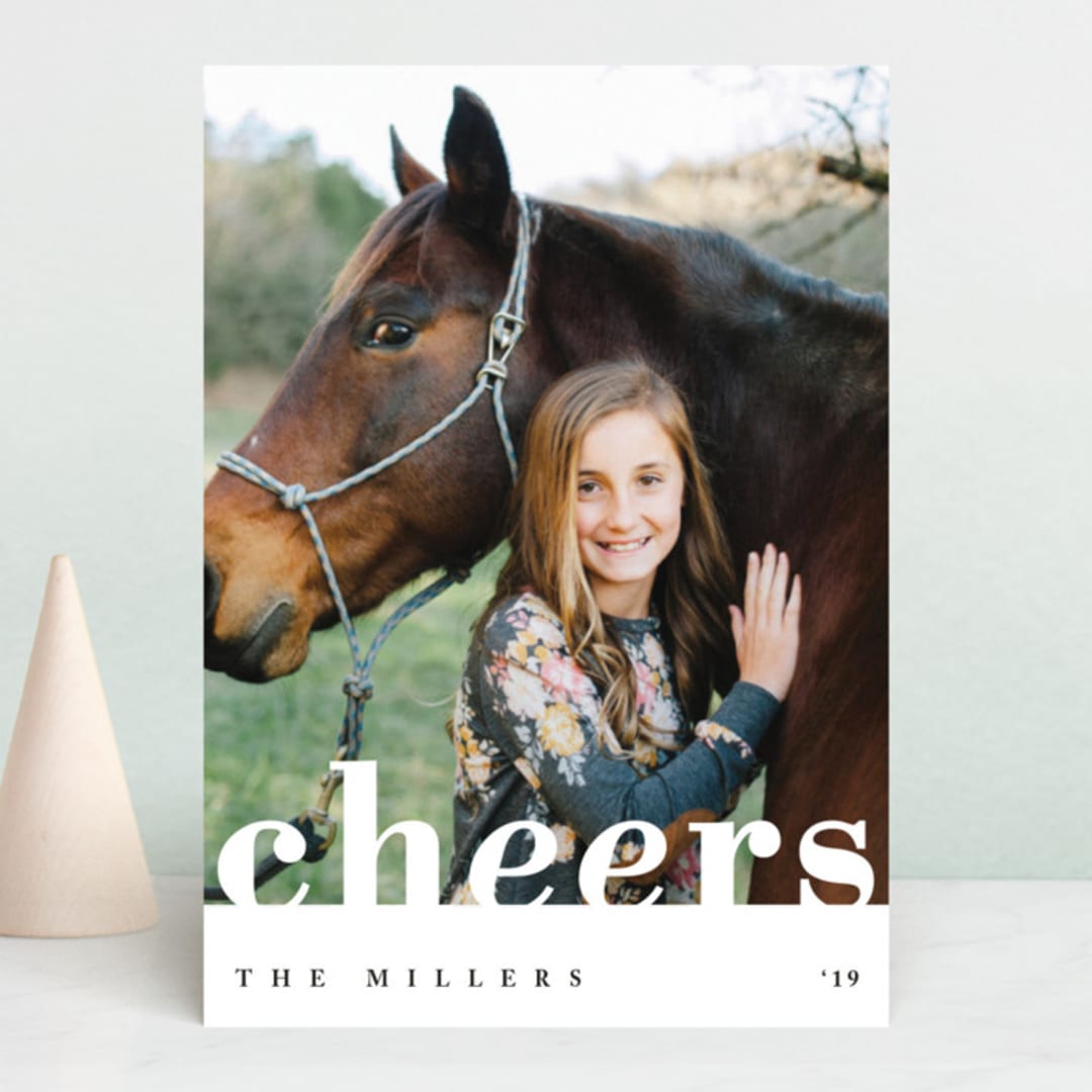 "Clean & Bold Cheers" - Retired Holiday Cards in Cloud by Playground Prints - Front
