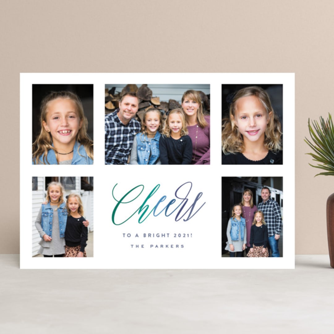 "Bright Five" - Retired Holiday Cards in Wintergreen by Hooray Creative - Front