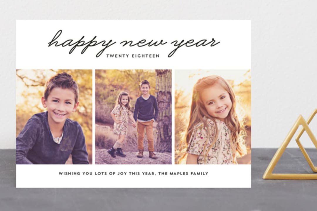 "New Year 3 Photo" - Retired Holiday Cards in Ink by Erika Firm - Front