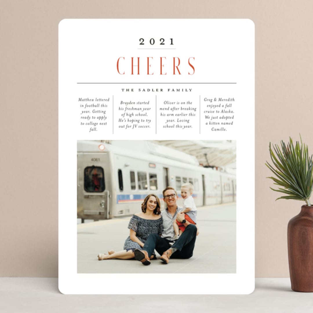 "newspaper newsletter" - Retired Holiday Cards in Persimmon by Morgan Kendall - Front