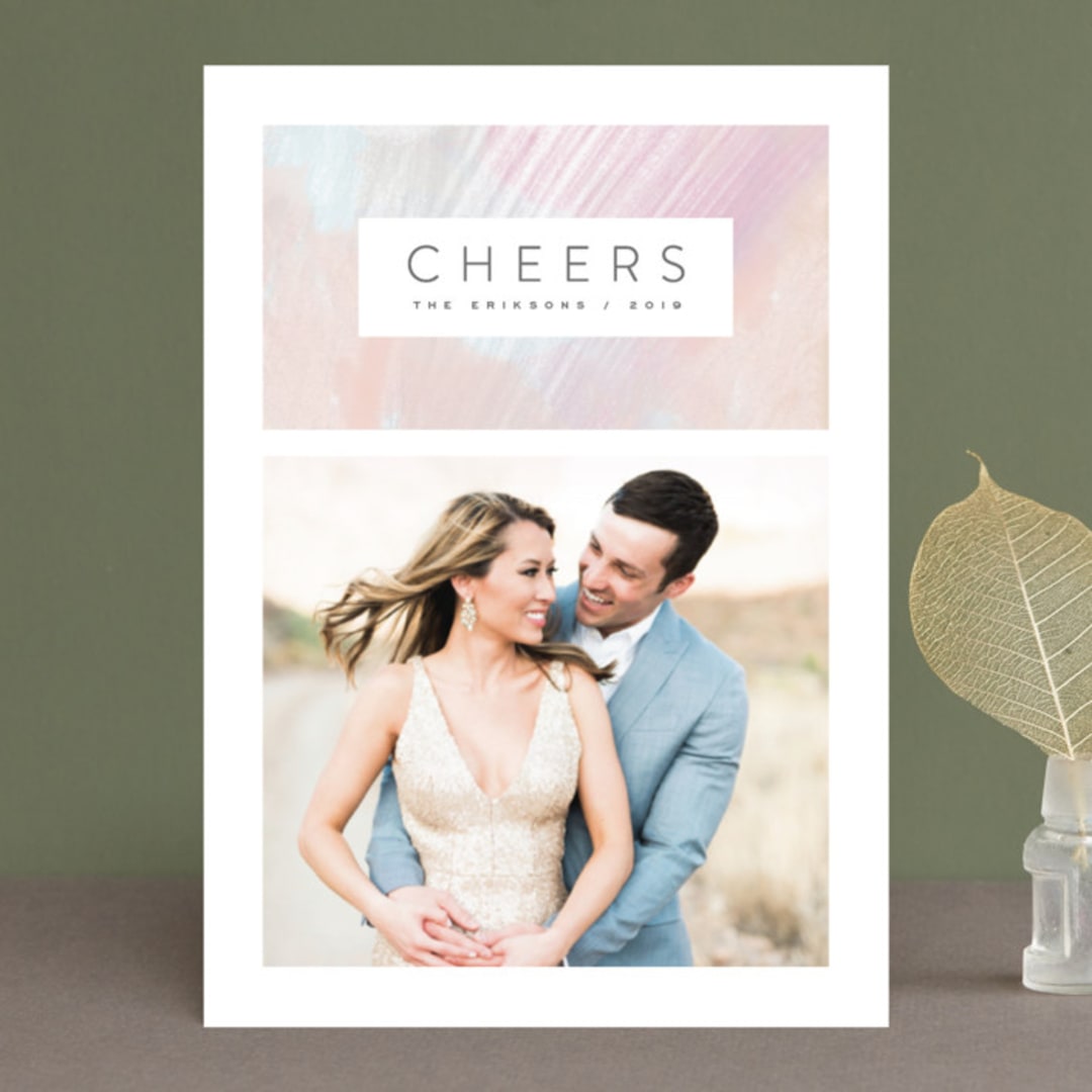 "Artistic Cheers" - Retired Holiday Cards in Cotton Candy by Hooray Creative - Front