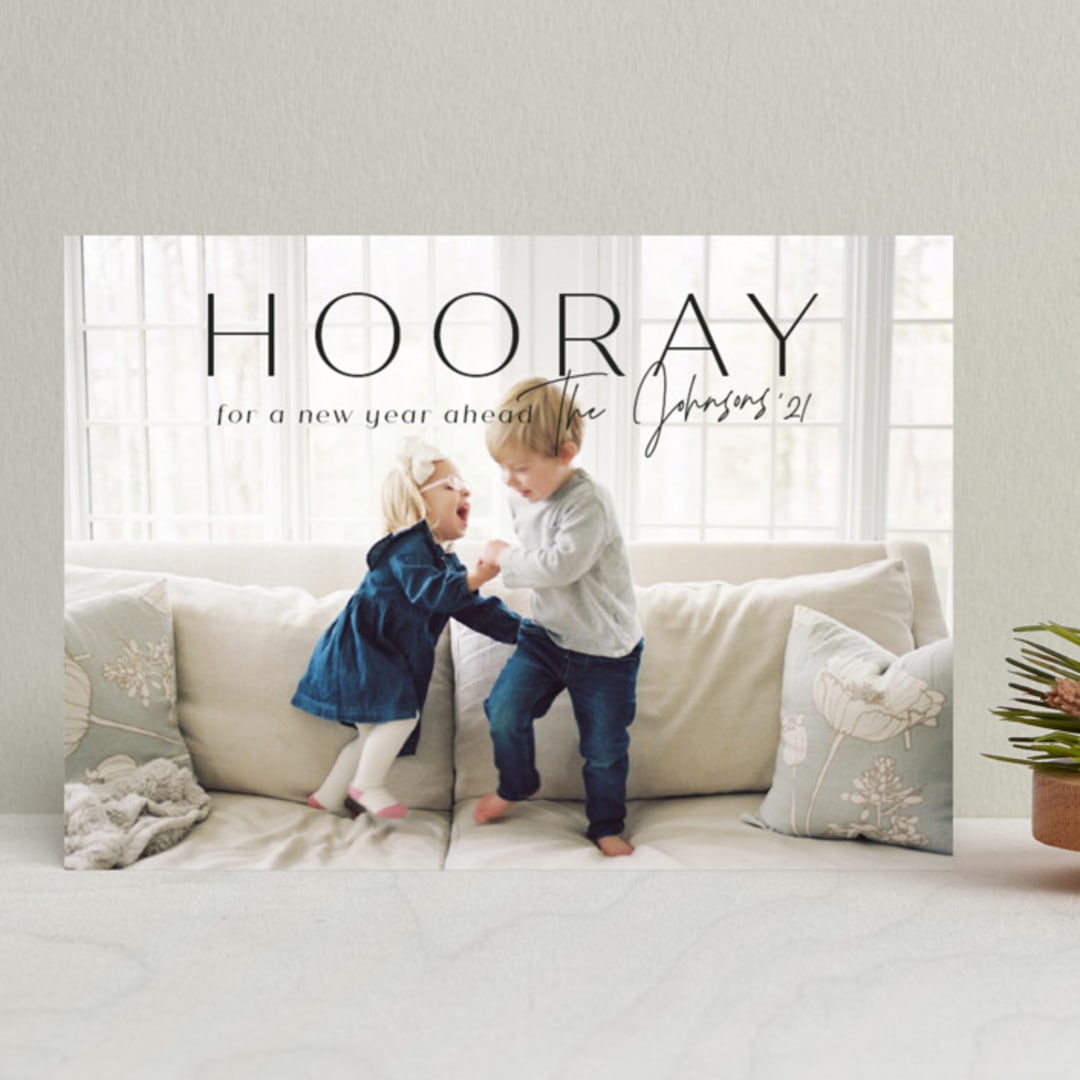 "hooray for a new year" - Retired Holiday Cards in Licorice by Rebecca Durflinger - Front