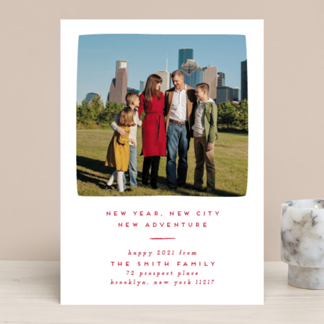"Simple New Adventure" - Retired Holiday Cards in Crimson by Julie Murray - Front
