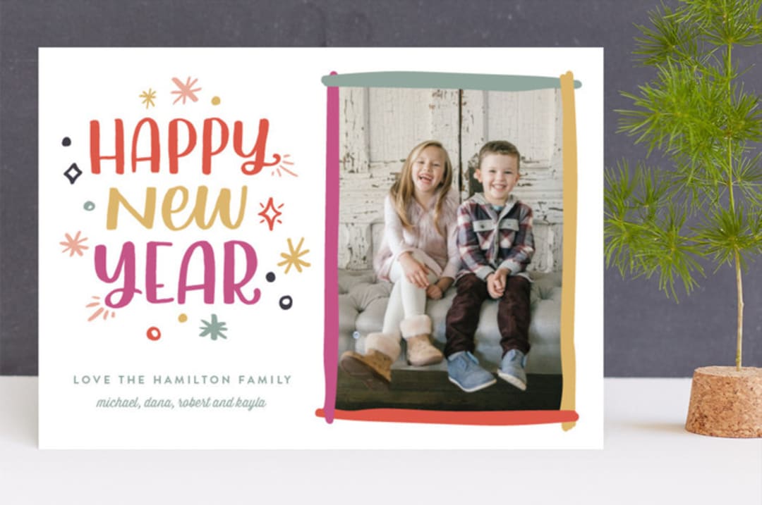 "Brushy New Year" - Retired Holiday Cards in Pistachio by Cat Caudillo - Front