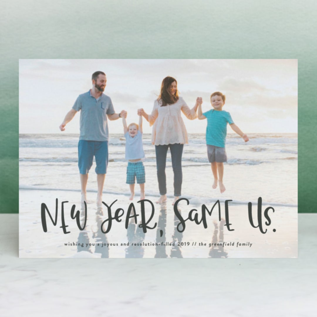 "New Year, Same Us" - Retired Holiday Cards in Midnight by Olivia Goree - Front