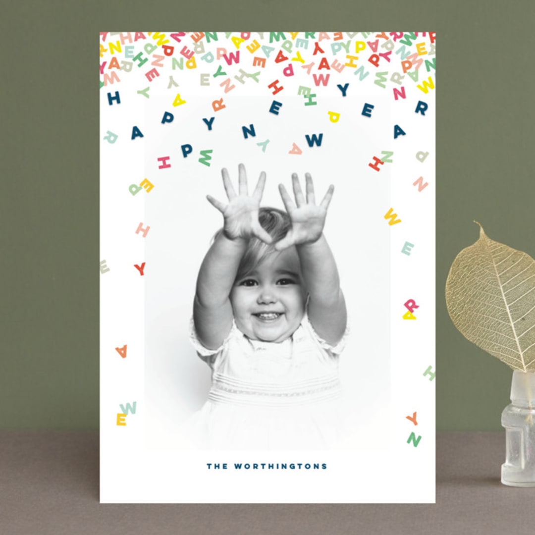 "Happy Confetti Letters" - Retired Holiday Cards in Milk by fatfatin - Front
