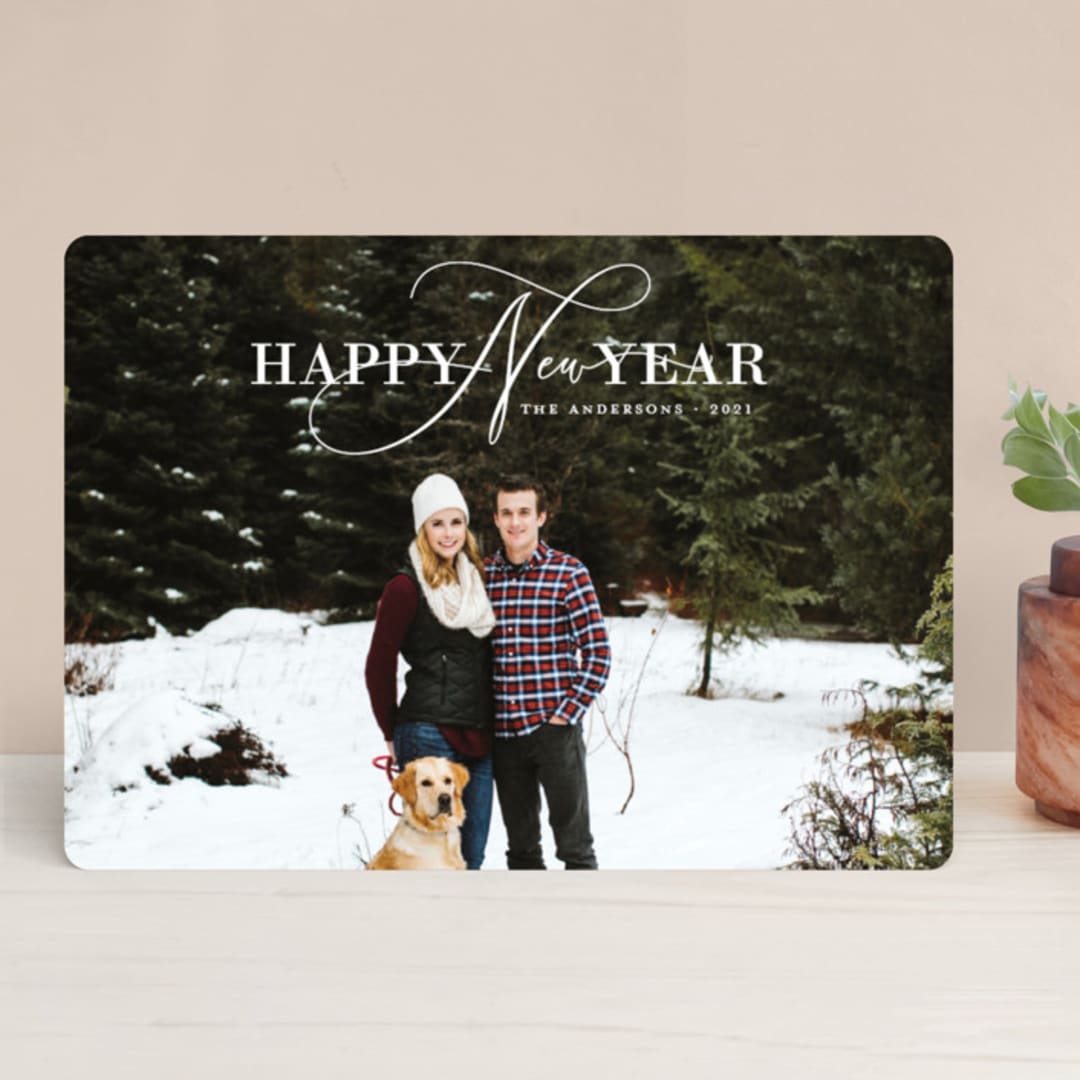 "The Cursive New" - Retired Holiday Cards in Cotton by MC Designs - Front