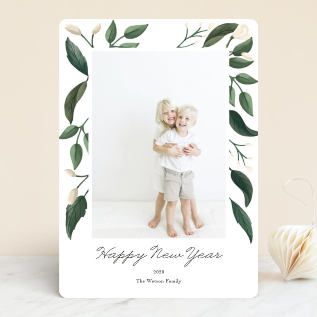 "Modern Leaves" - Retired Holiday Cards in Lily by Christy Hy Lee - Front