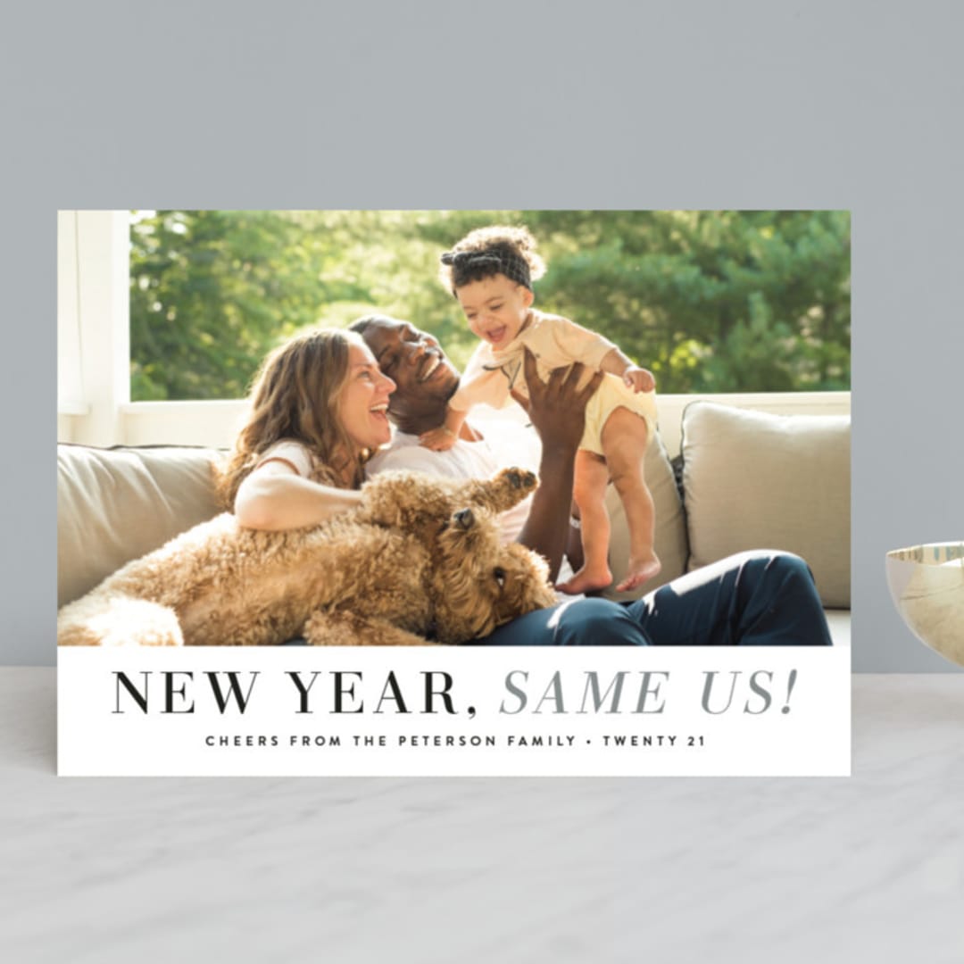 "New Year Same Us" - Retired Holiday Cards in Mist by Hooray Creative - Front