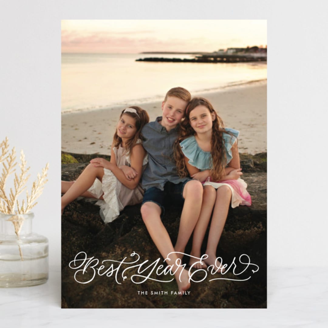 "Flourished New Year" - Retired Holiday Cards in Snow by Kristen Smith - Front