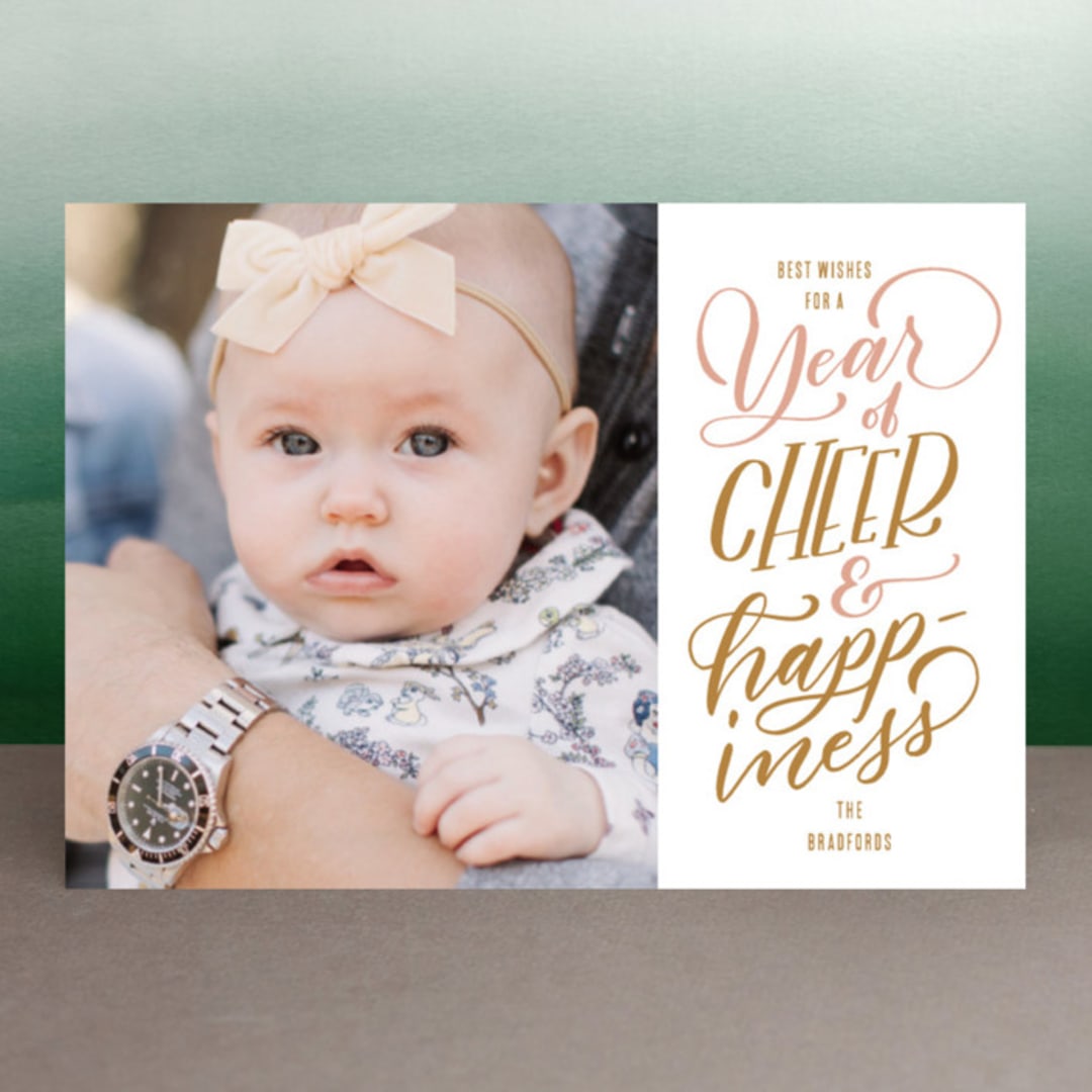 "Cheer and Happiness" - Retired Holiday Cards in Blush by Leah Bisch - Front