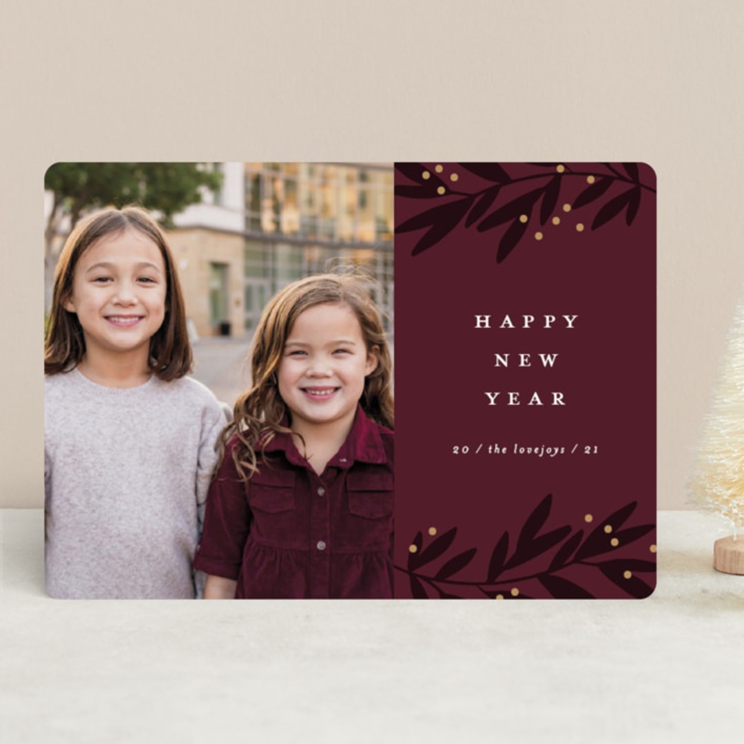 "Shadow branches" - Retired Holiday Cards in Burgundy by Stacey Meacham - Front