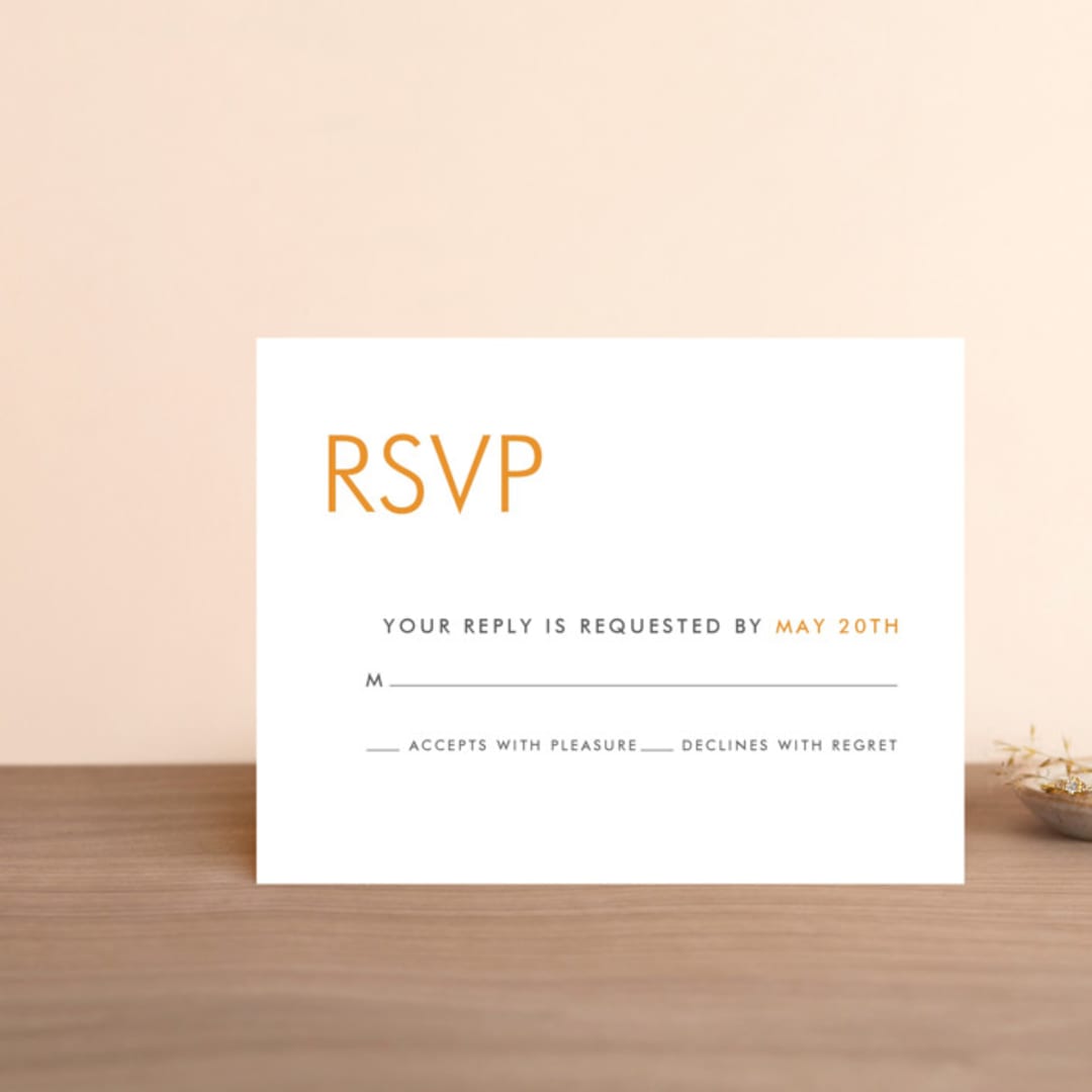"Minimalist Display" - RSVP Postcards in Orange by Nam Bourassa - Front