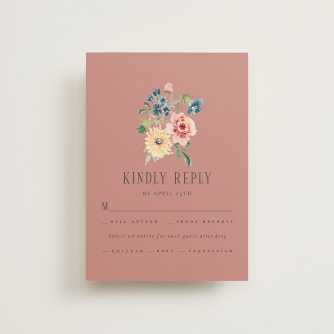 "Ruban en Fleur" - RSVP Postcards in Rose by Itsy Belle Studio - Front