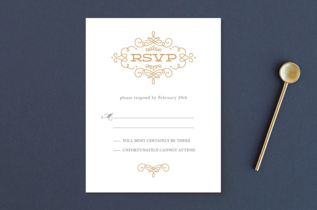 "Ornate Monogram" - RSVP Postcards in Faux Gold by Kristen Smith - Front