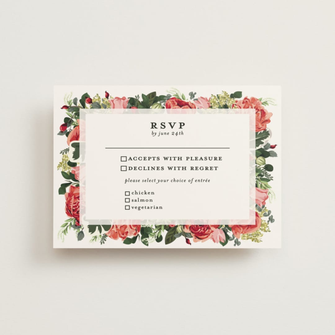 "Peonies Forever" - RSVP Postcards in Coral by Susan Moyal - Front