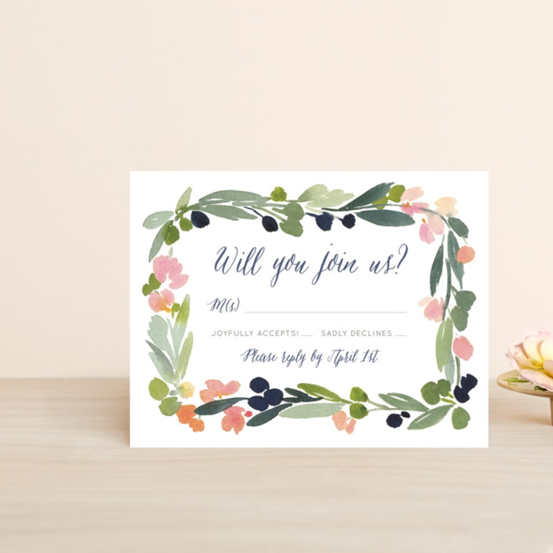 "Watercolor Wreath" - RSVP Postcards in Grapefruit by Yao Cheng Design - Front