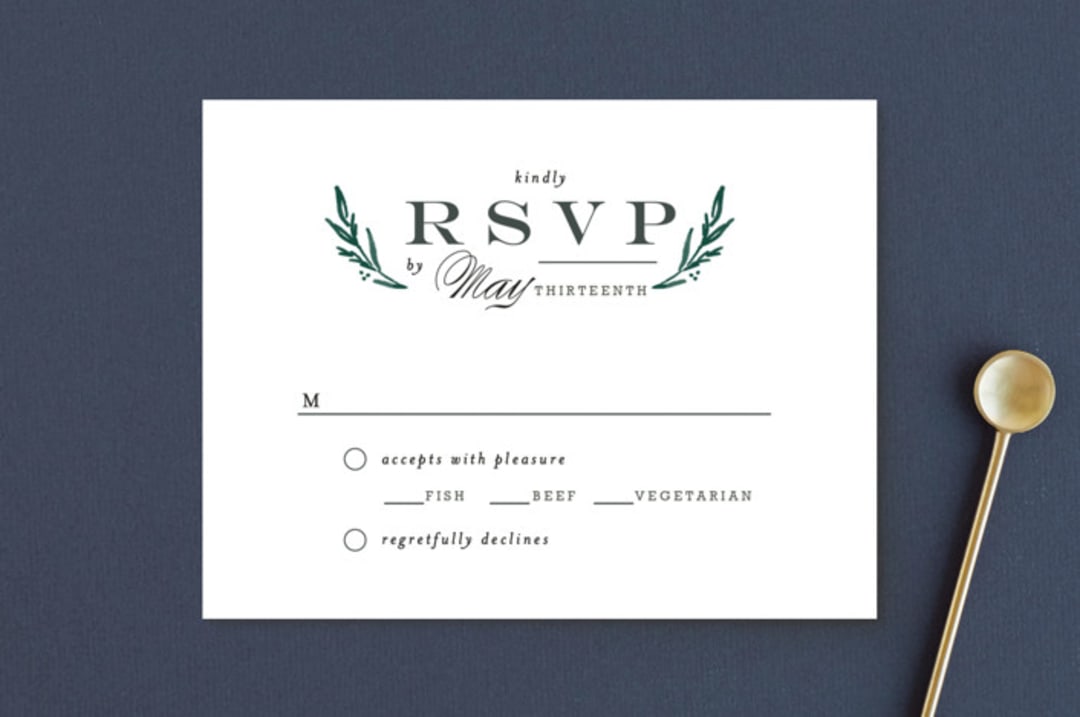 "Elegant Crest" - RSVP Postcards in Forest Green by Alethea and Ruth - Front