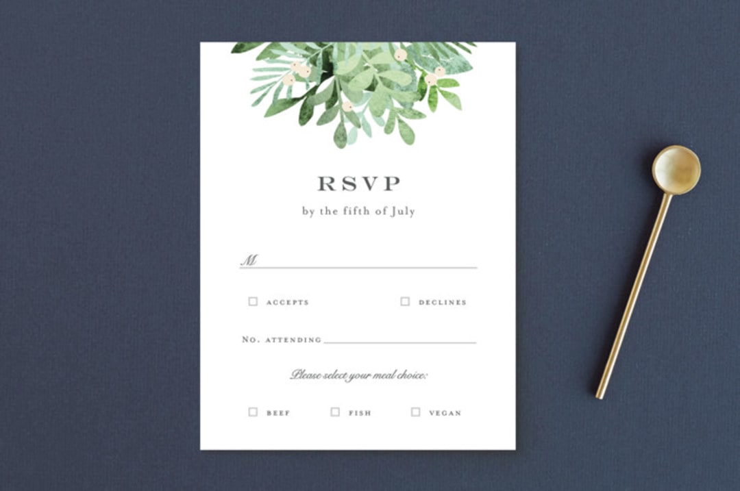 "Leafy ampersand" - RSVP Postcards in Mint Leaf by Jennifer Wick - Front