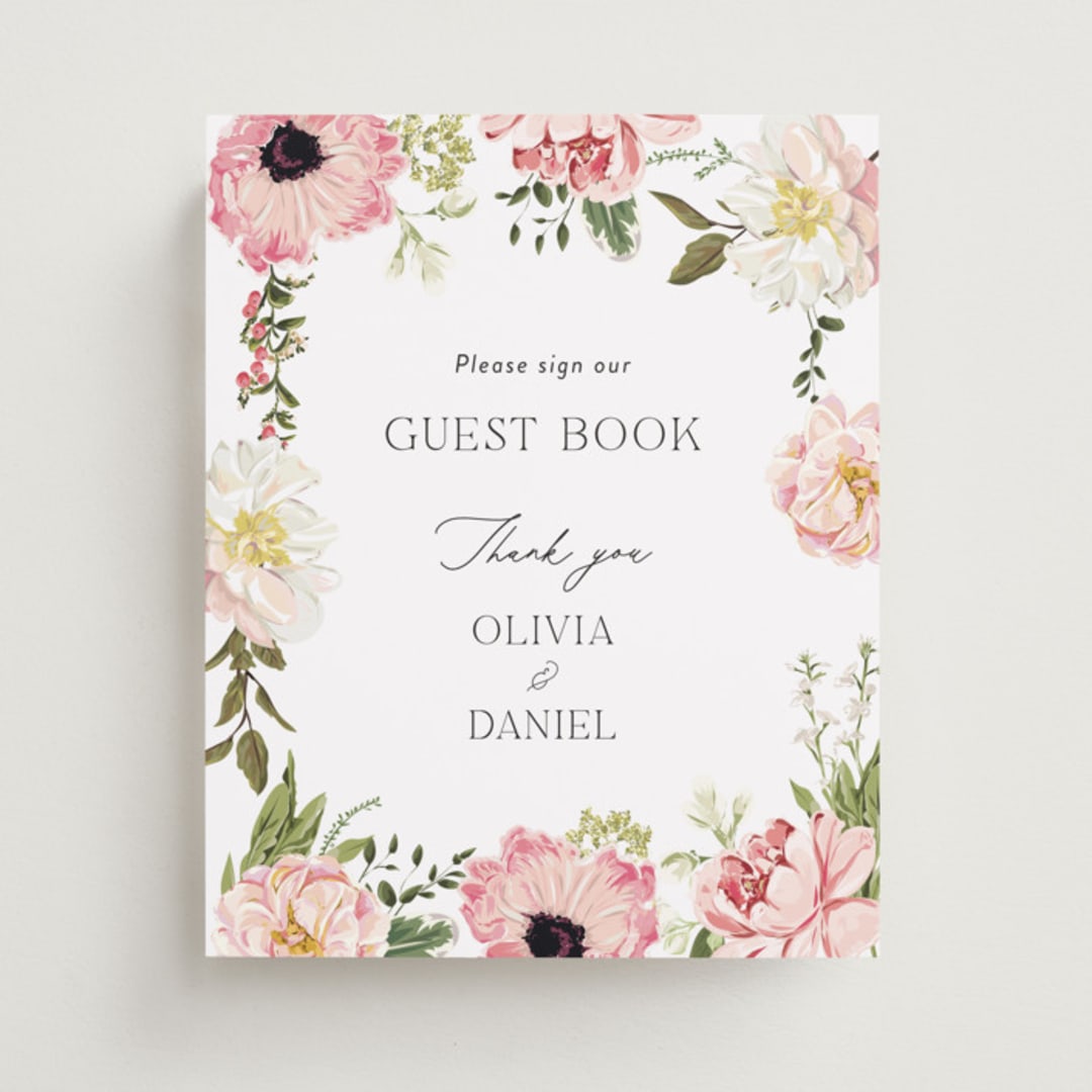 "Timeless Blooms" - Reception Signs in Peony by Susan Moyal - Front