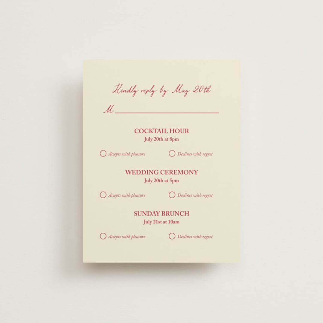 "Vintage Lovers" - Multi-Event RSVP Cards in Champagne by Helena Vitto - Front