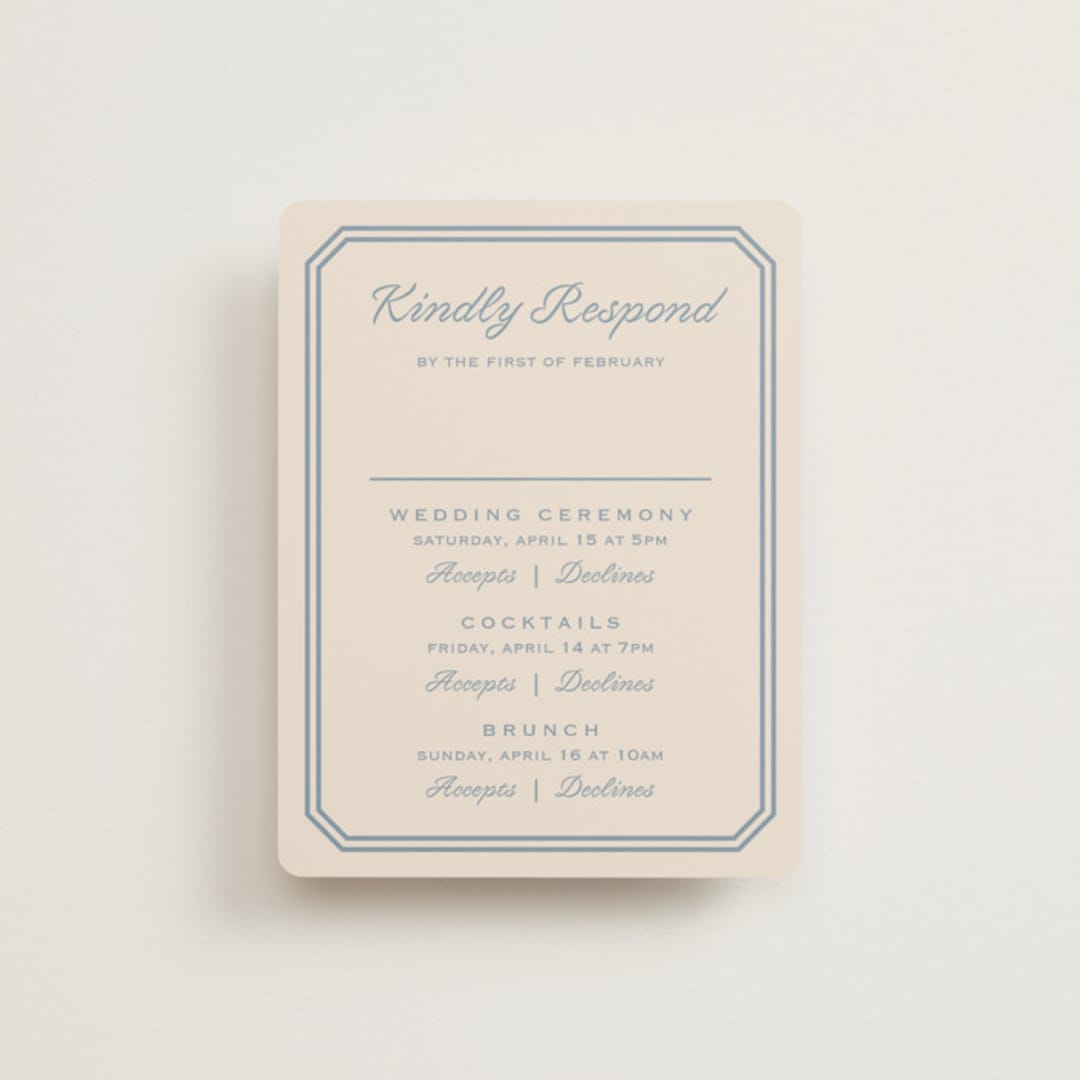 "Bevel Monogram" - Multi-Event RSVP Cards in French Blue by Carolyn MacLaren - Front