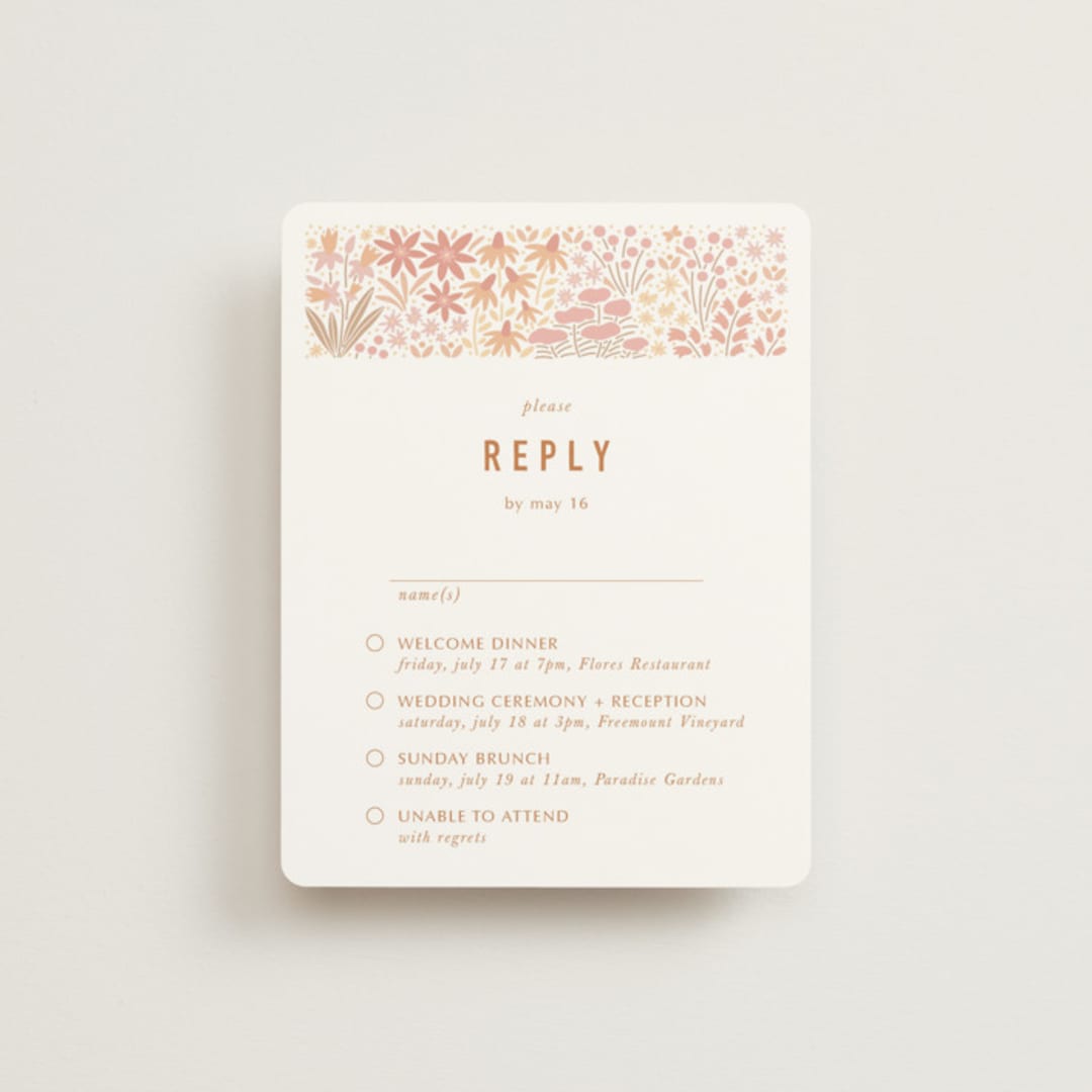 "Floral Border" - Multi-Event RSVP Cards in Peach by Pippa Shaw - Front
