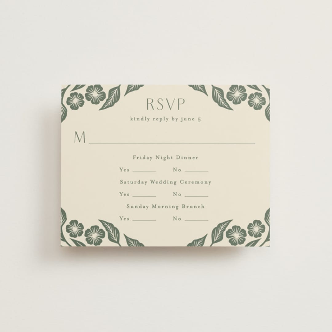 "Floral Diamond" - Multi-Event RSVP Cards in Eucalyptus by Katharine Watson - Front