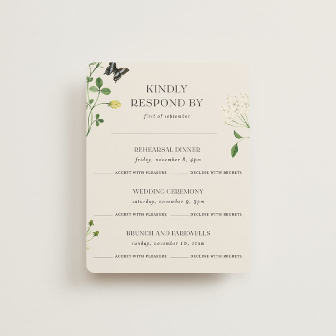 "Wild meadow" - Multi-Event RSVP Cards in Elder Flower by Sarah Knight - Front
