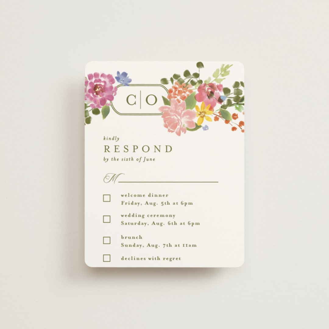"Garland Monogram" - Multi-Event RSVP Cards in Summer by Angela Marzuki - Front