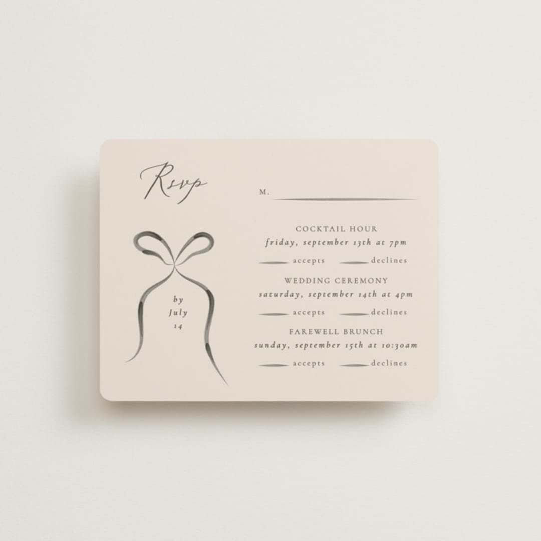"Bow" - Multi-Event RSVP Cards in Tuxedo by Corinne Malesic - Front