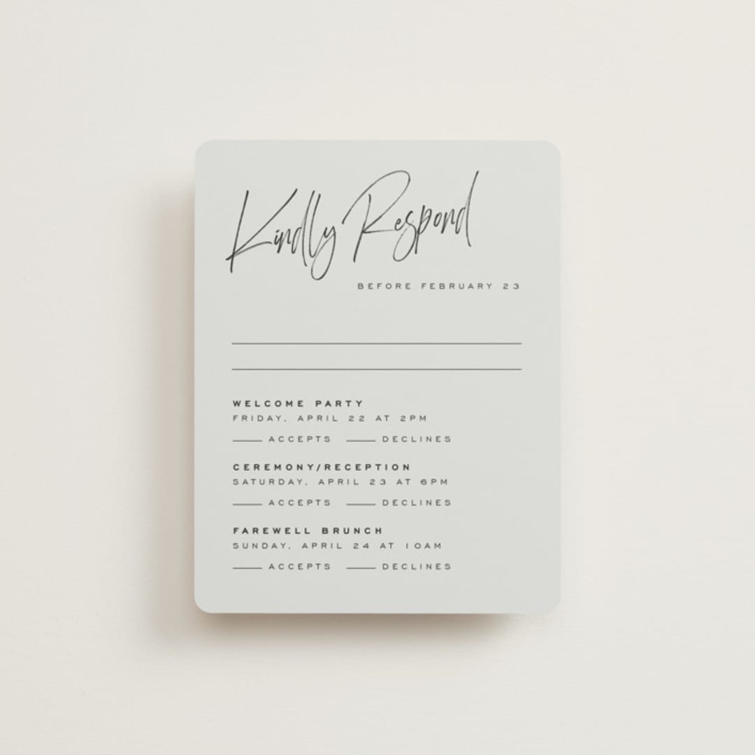 "Signature Script" - Multi-Event RSVP Cards in Mint by Michelle Taylor - Front