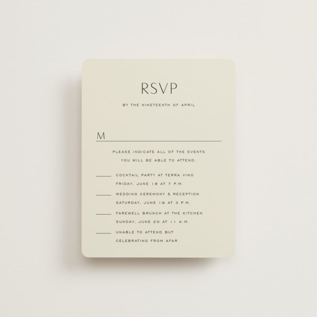 "Glide" - Multi-Event RSVP Cards in Porcelain by Jennifer Postorino - Front