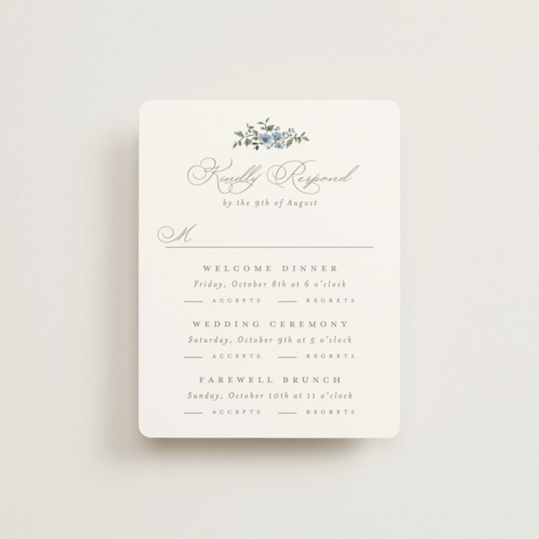 "Foliage Crest" - Multi-Event RSVP Cards in Sky by Everett Paper Goods - Front