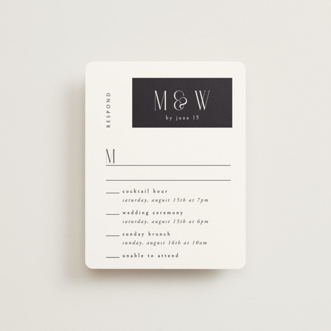 "Wedding Editorial" - Multi-Event RSVP Cards in Tuxedo by Ana de Sousa - Front
