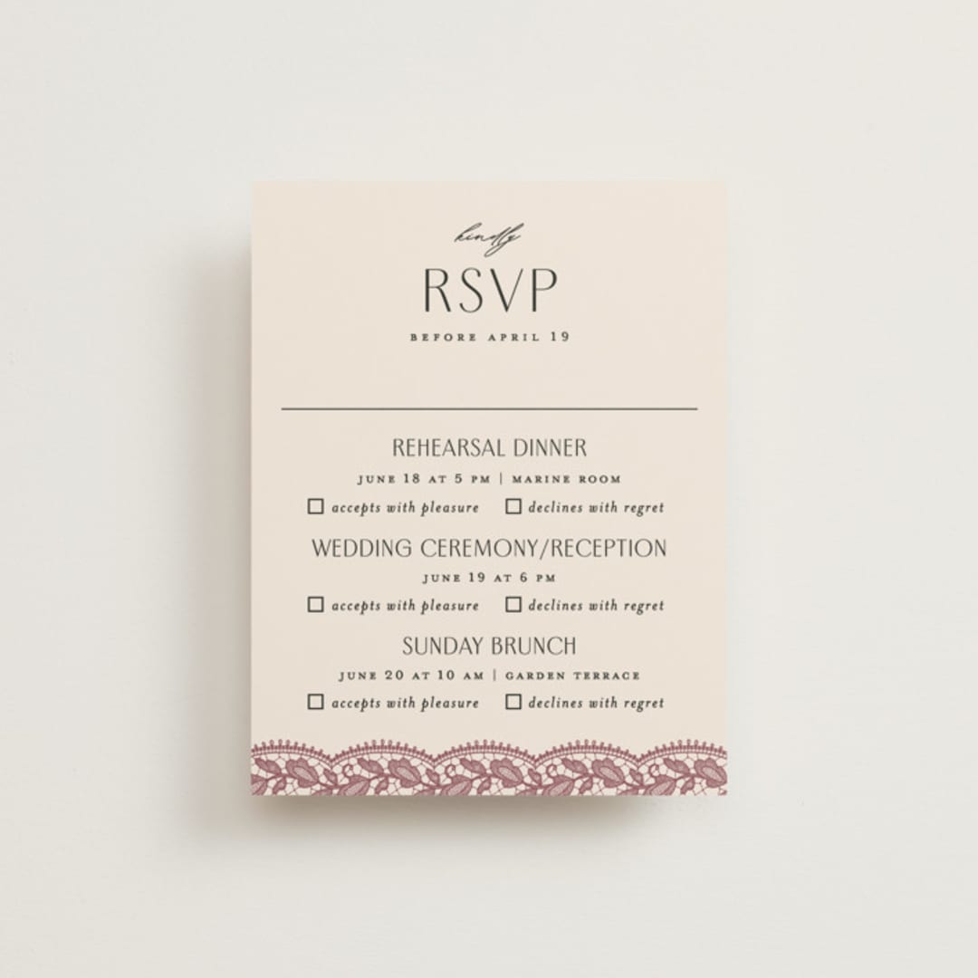 "Chantilly" - Multi-Event RSVP Cards in Mauve by Erica Krystek - Front
