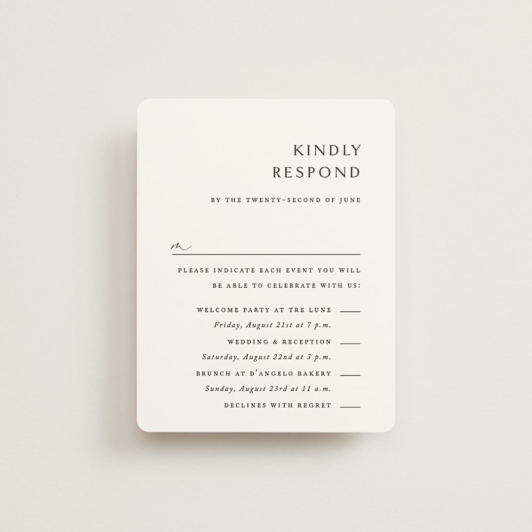 "Align" - Multi-Event RSVP Cards in Cotton by Jennifer Postorino - Front
