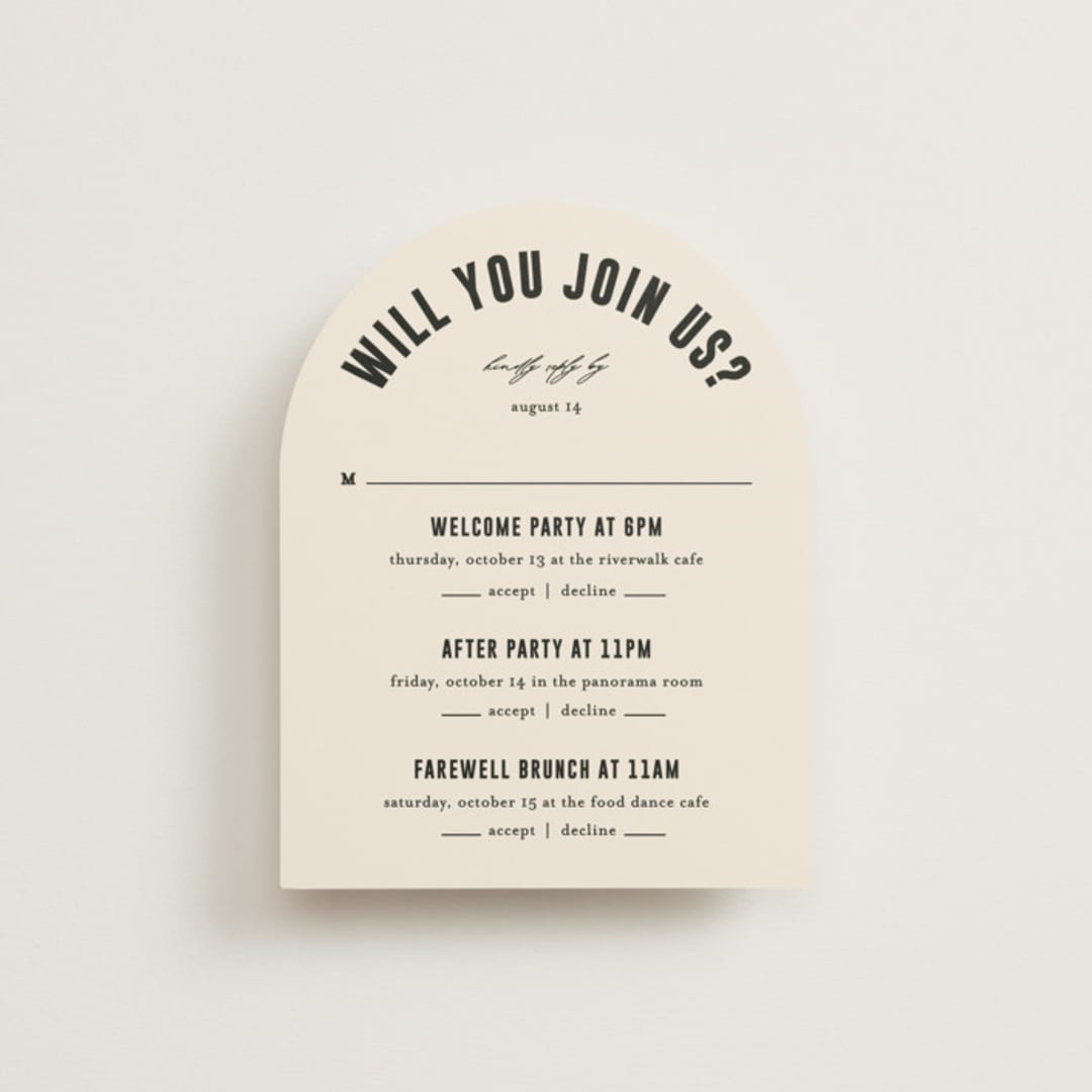 "Spin" - Multi-Event RSVP Cards in Cream by Pixel and Hank - Front