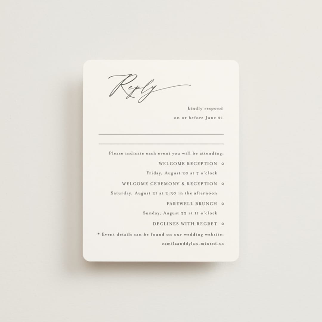"graceful" - Multi-Event RSVP Cards in Onyx by Jennifer Postorino - Front