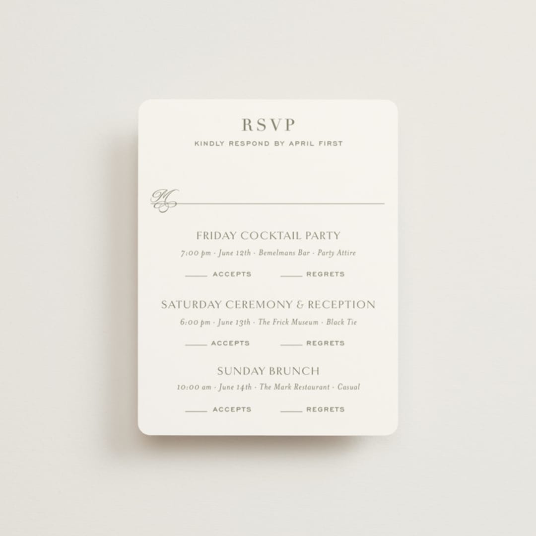 "Boulevard" - Multi-Event RSVP Cards in Moss by Megan Davis - Front