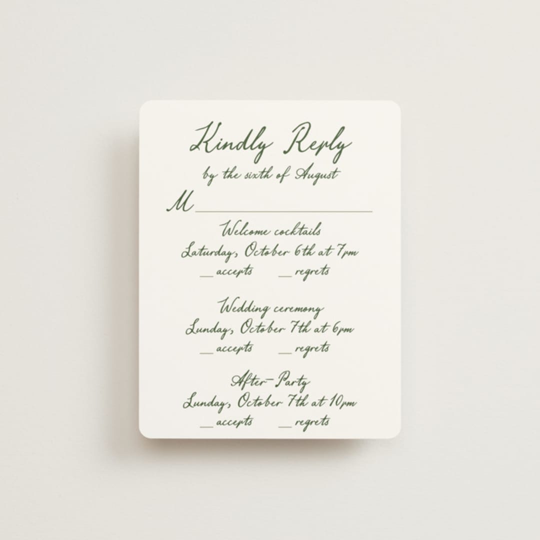 "Handwritten" - Multi-Event RSVP Cards in Moss by Cass Loh - Front