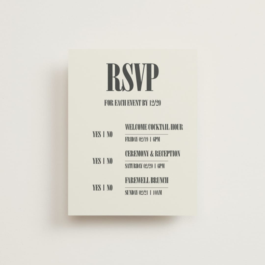 "Flynn" - Multi-Event RSVP Cards in Ash by Kelly Watkins - Front