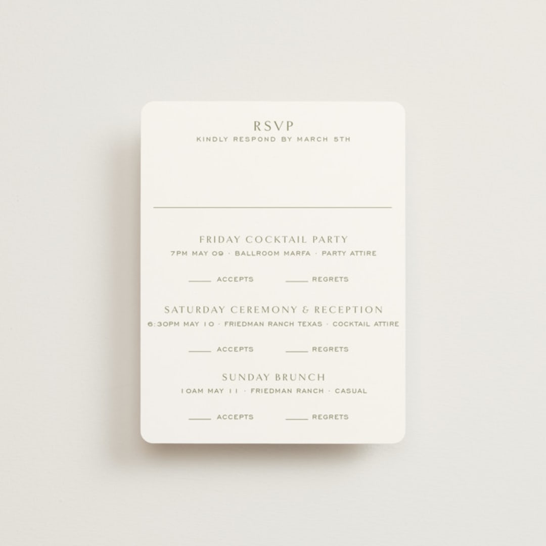 "Rancho" - Multi-Event RSVP Cards in Verde by Megan Davis - Front