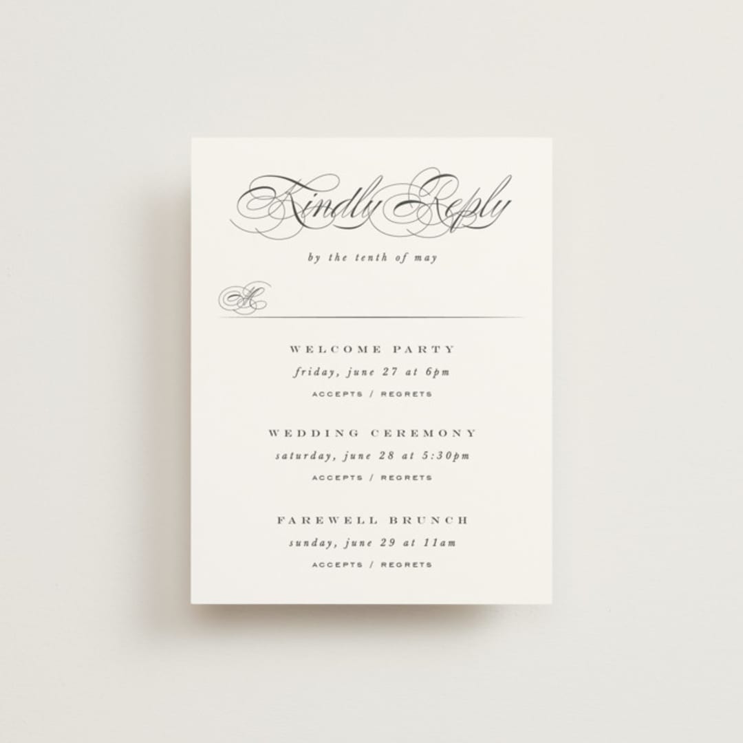 "Vow" - Multi-Event RSVP Cards in Tuxedo by Leah Bisch - Front