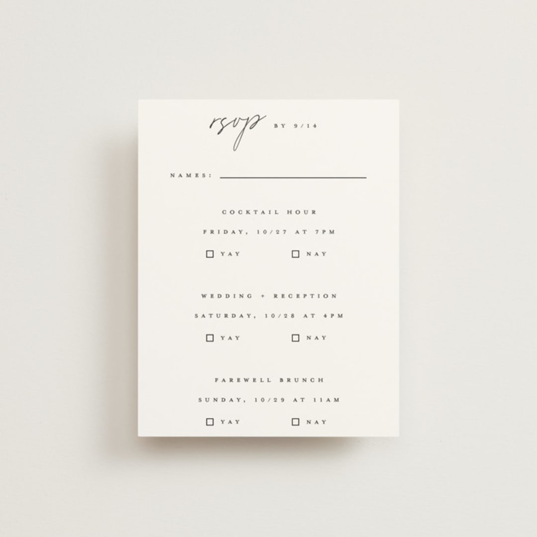 "Slate" - Multi-Event RSVP Cards in Bridal Veil by Up Up Creative - Front