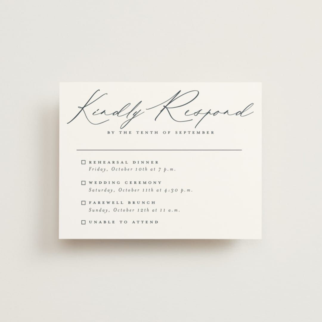 "Modern Vintage" - Multi-Event RSVP Cards in Jade by Emily Betts - Front